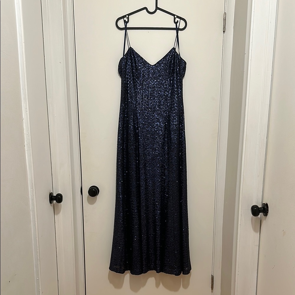 Lauren Ralph Lauren Elegant Navy Blue Sequin Gown 14
